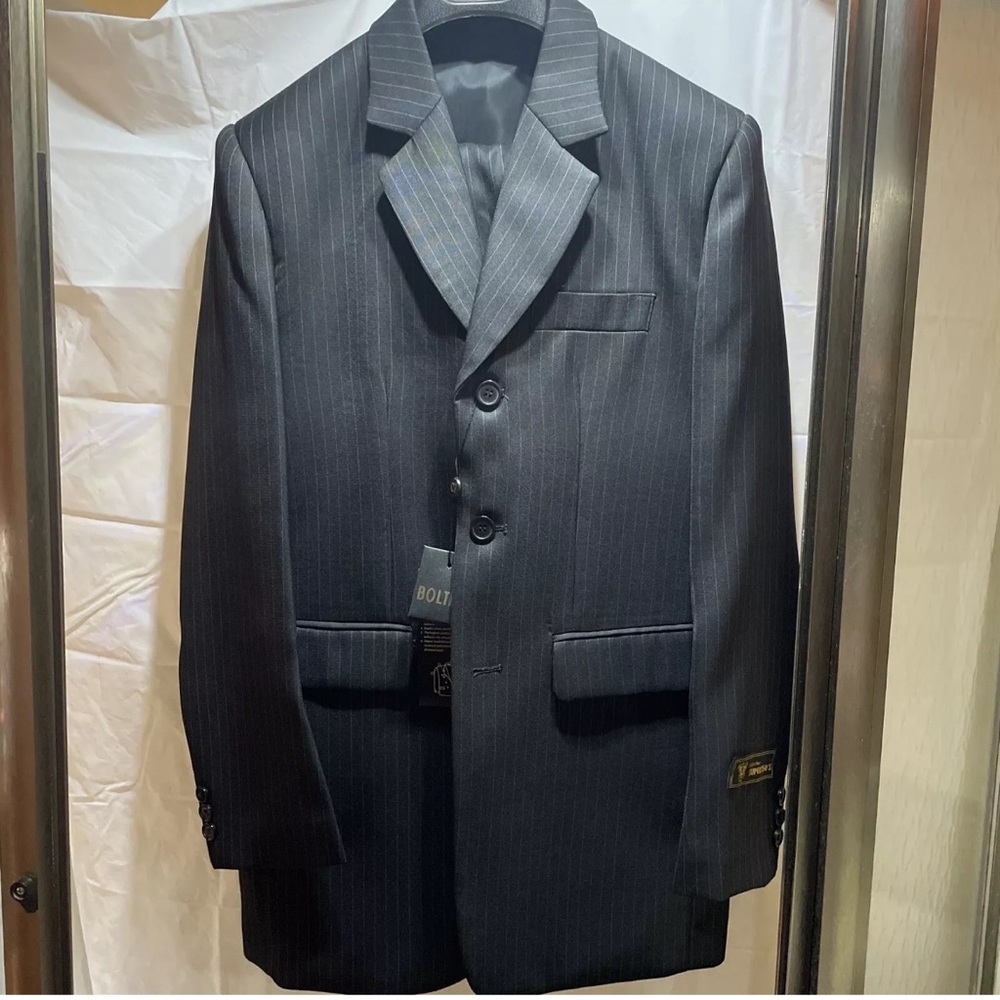 Boys Boltini Suit Size 20 Black Pinstriped 3 Piece